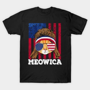 American Flag Meowica Cat 4th of July T-Shirt